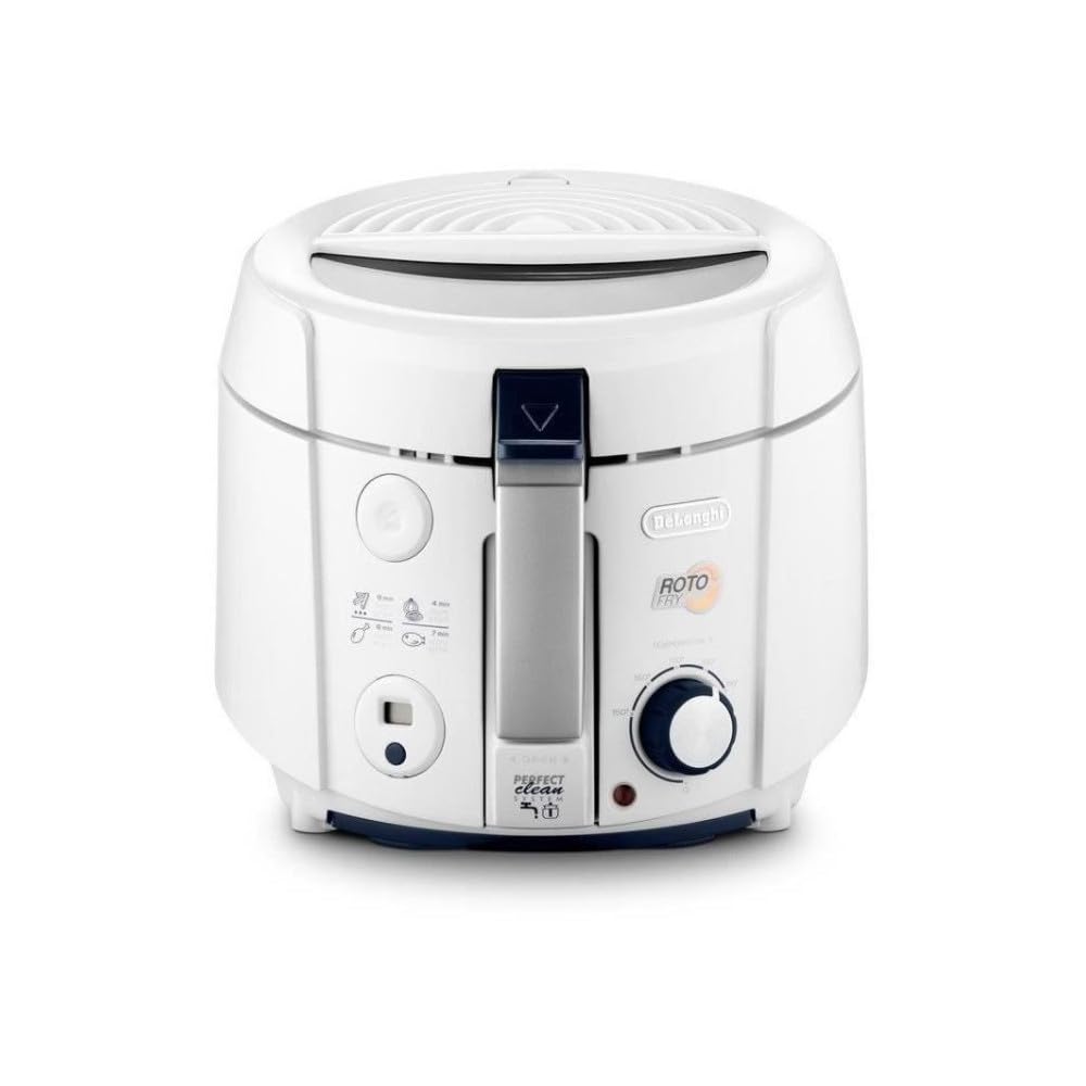 De'Longhi Roto-Fry F28533.W1 Rotofritteuse | System für 50 % weniger Öl | Easy Clean System | Antihaft-Beschichtung | mit herausnehmbarem Frittierbehälter | Timer | weiß