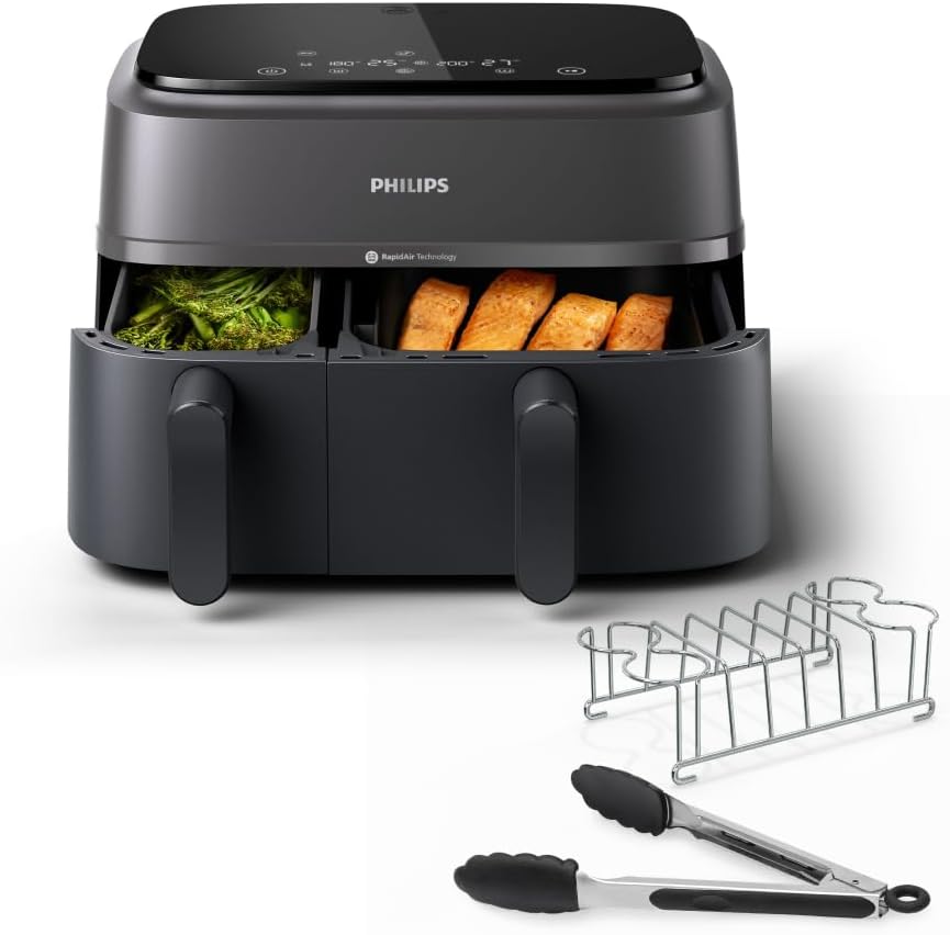 Philips Airfryer Dual Basket 3000 Serie Heißluftfritteuse, Schwarz, 9 L