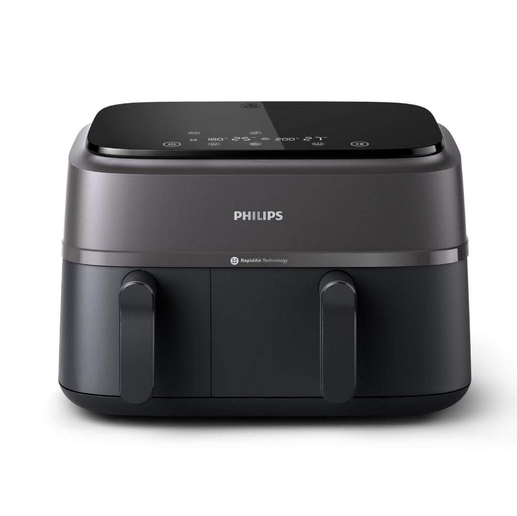 Philips Steam Airfryer 5000 Series Dual Basket Heißluftfritteuse mit Dampfgar-Funktion & 2 Körben – Steam, Airfry, SteamFy, 9L (3L+6L), RapidAir Plus, automatische Dampfreinigung (NA551/00)