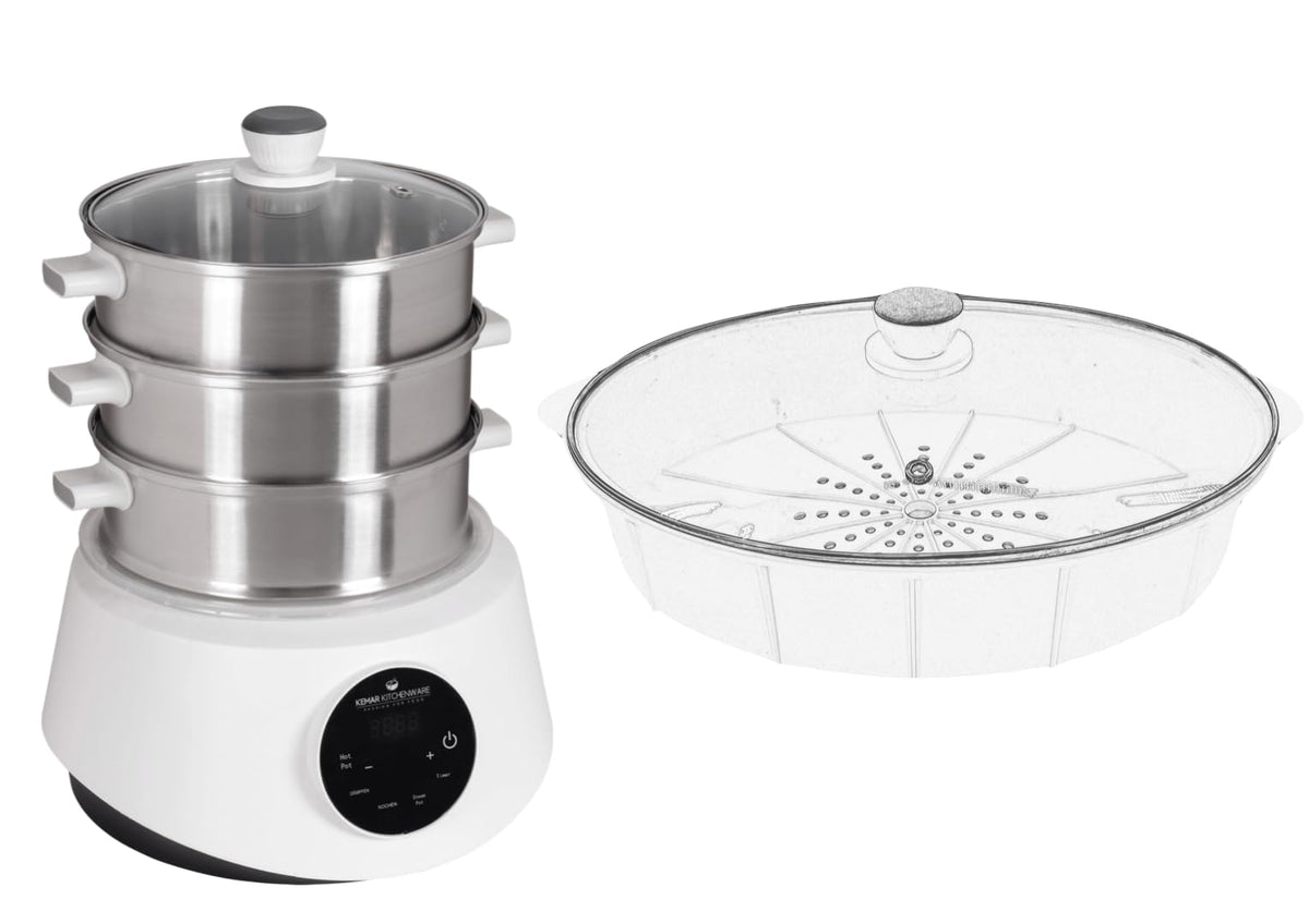 KFS-3000 Dampfgarer, Hot Pot, Fondue mit Touch Display, 3 Dampfkörbe aus Edelstahl, 4 Programme, Timer, Steamer (KFS-3000 Standardausführung)