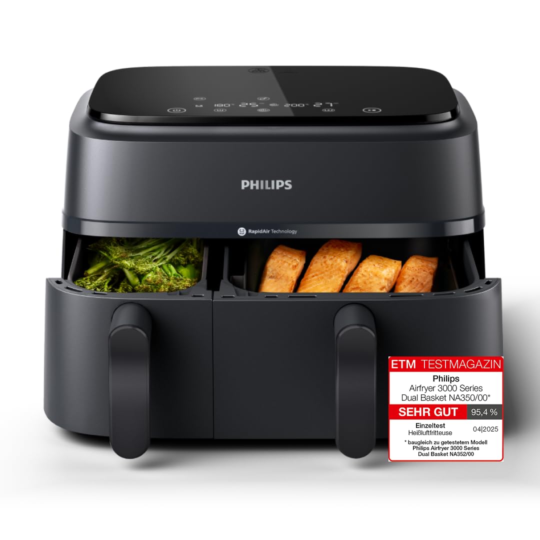 Philips Airfryer Dual Basket 3000 Serie Heißluftfritteuse, Schwarz, 9 L