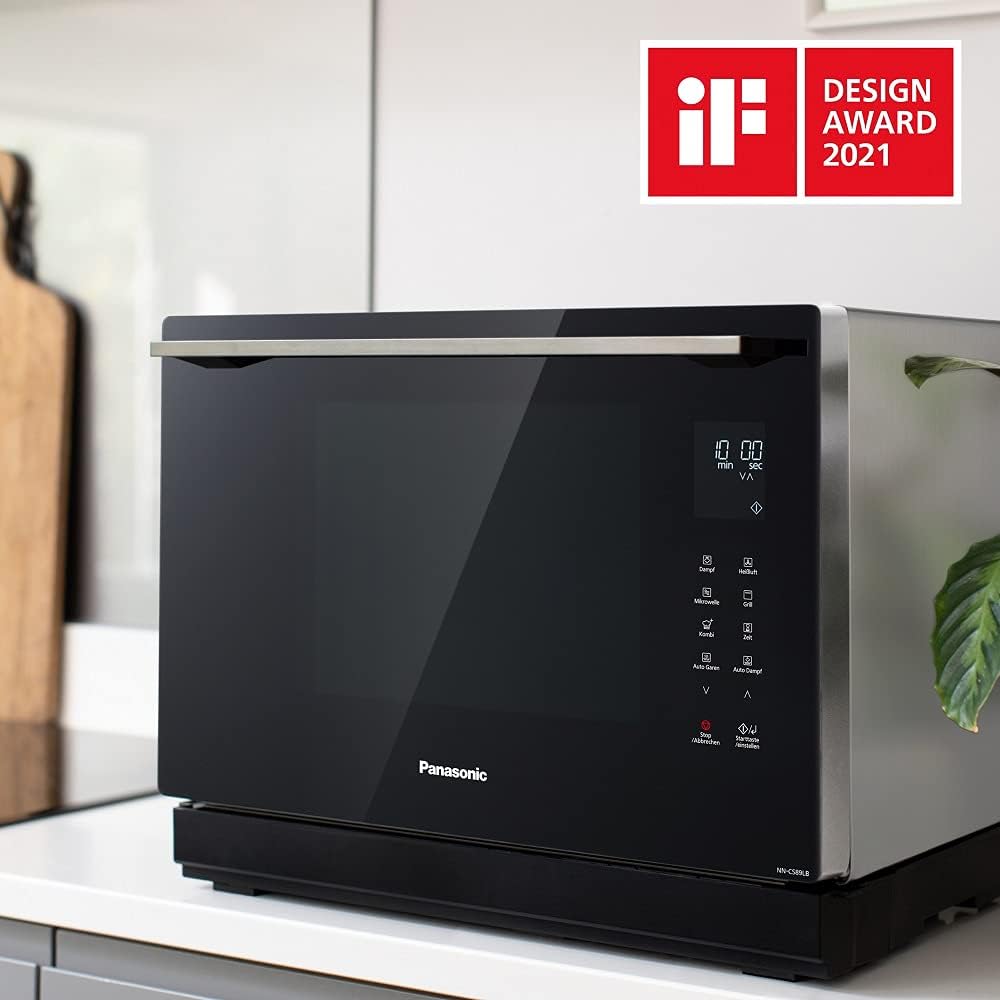 Panasonic NN-CS89LBGPG 4-in-1 Kombi-Mikrowelle, Dampfofen & Grill, 31 Liter, 1000 W, zwei Ebenen, Genius-Sensor, automatisches Aufwärmen, 36 Programme, einfache Reinigung, kompakt, Edelstahl