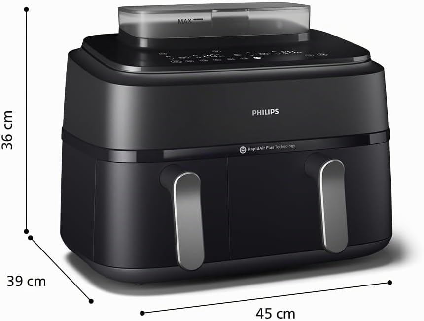 Philips Steam Airfryer 5000 Series Dual Basket Heißluftfritteuse mit Dampfgar-Funktion & 2 Körben – Steam, Airfry, SteamFy, 9L (3L+6L), RapidAir Plus, automatische Dampfreinigung (NA551/00)