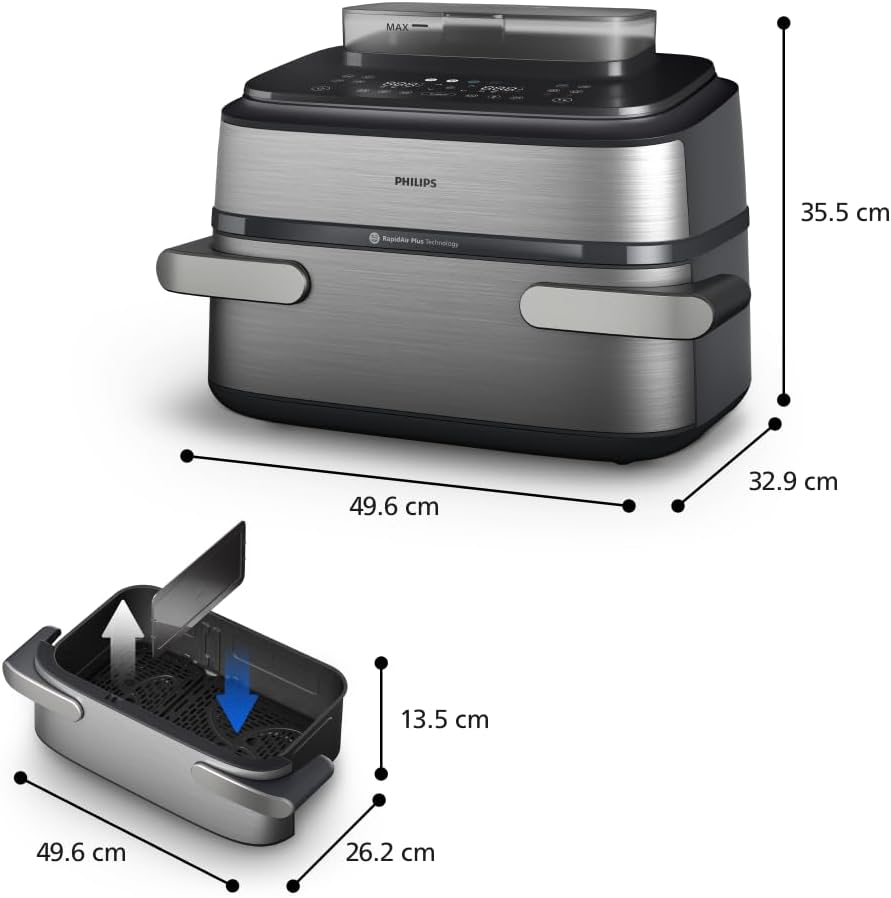 Philips Steam Airfryer 5000 Megabasket Heißluftfritteuse, Silber, 9,5 L