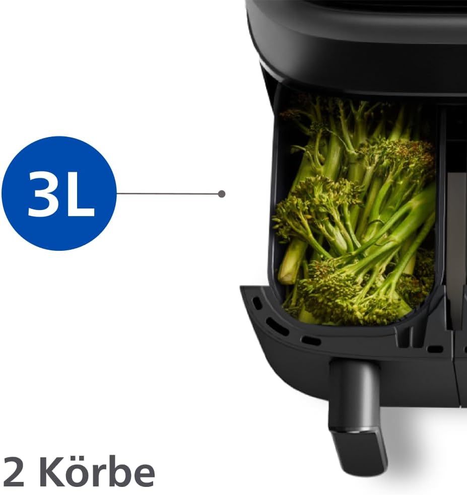 Philips Airfryer Dual Basket 3000 Serie Heißluftfritteuse, Schwarz, 9 L