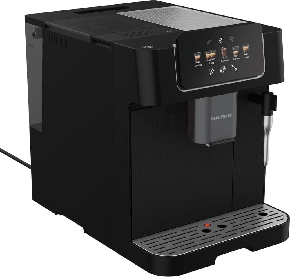 Grundig - KVA 6230 Kaffeevollautomat - 19 Bar Pumpendruck - 13-stufiges Edelstahl-Mahlwerk - Milchaufschäumdüse - 2L Wassertank - Tassenwärmer - Doppel-Auslauf - Schwarz/Silber - Robust