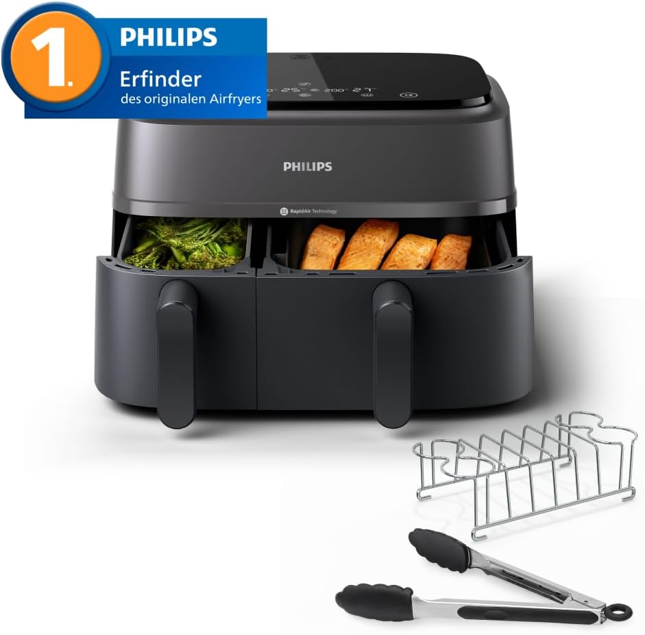Philips Airfryer Dual Basket 3000 Serie Heißluftfritteuse, Schwarz, 9 L