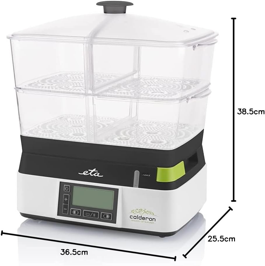 ETA Elektrische Dampfgarer Calderon 2 - 2 Transparente Behälter zum Kochen und 6 Automatische Programme für Gesunde Essenszubereitung, 11l