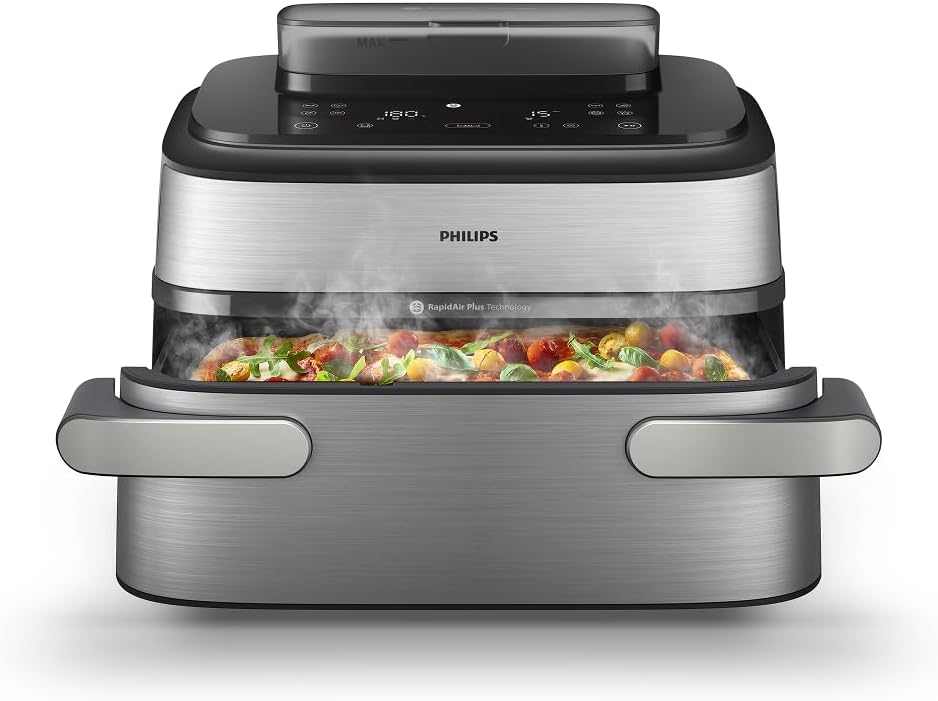 Philips Steam Airfryer 5000 Megabasket Heißluftfritteuse, Silber, 9,5 L