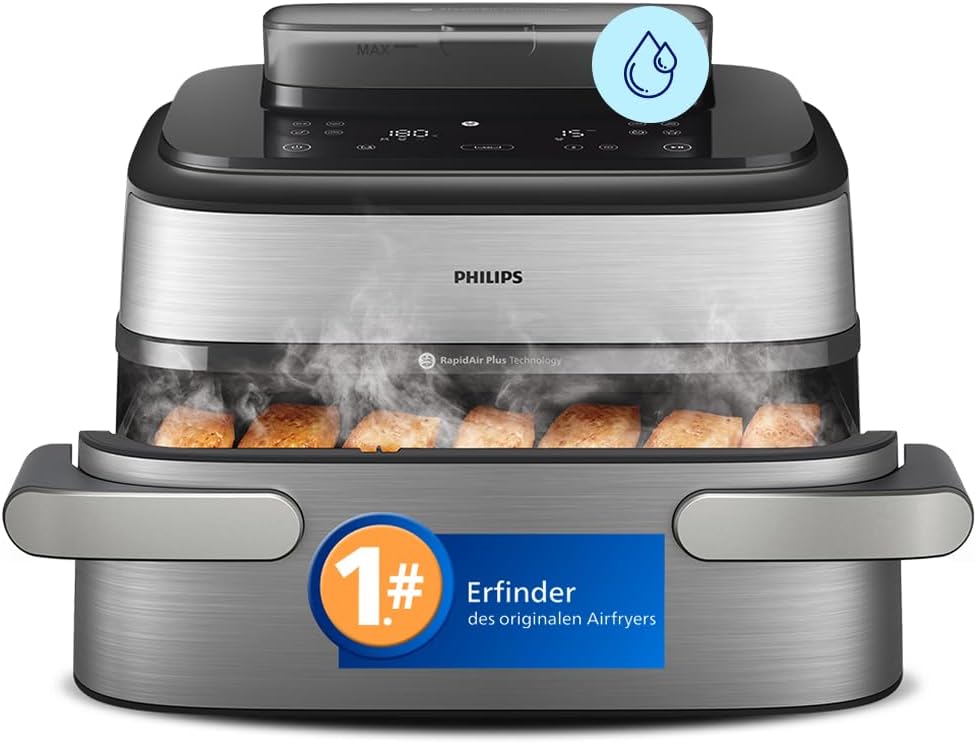 Philips Steam Airfryer 5000 Megabasket Heißluftfritteuse, Silber, 9,5 L