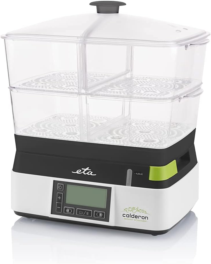 ETA Elektrische Dampfgarer Calderon 2 - 2 Transparente Behälter zum Kochen und 6 Automatische Programme für Gesunde Essenszubereitung, 11l