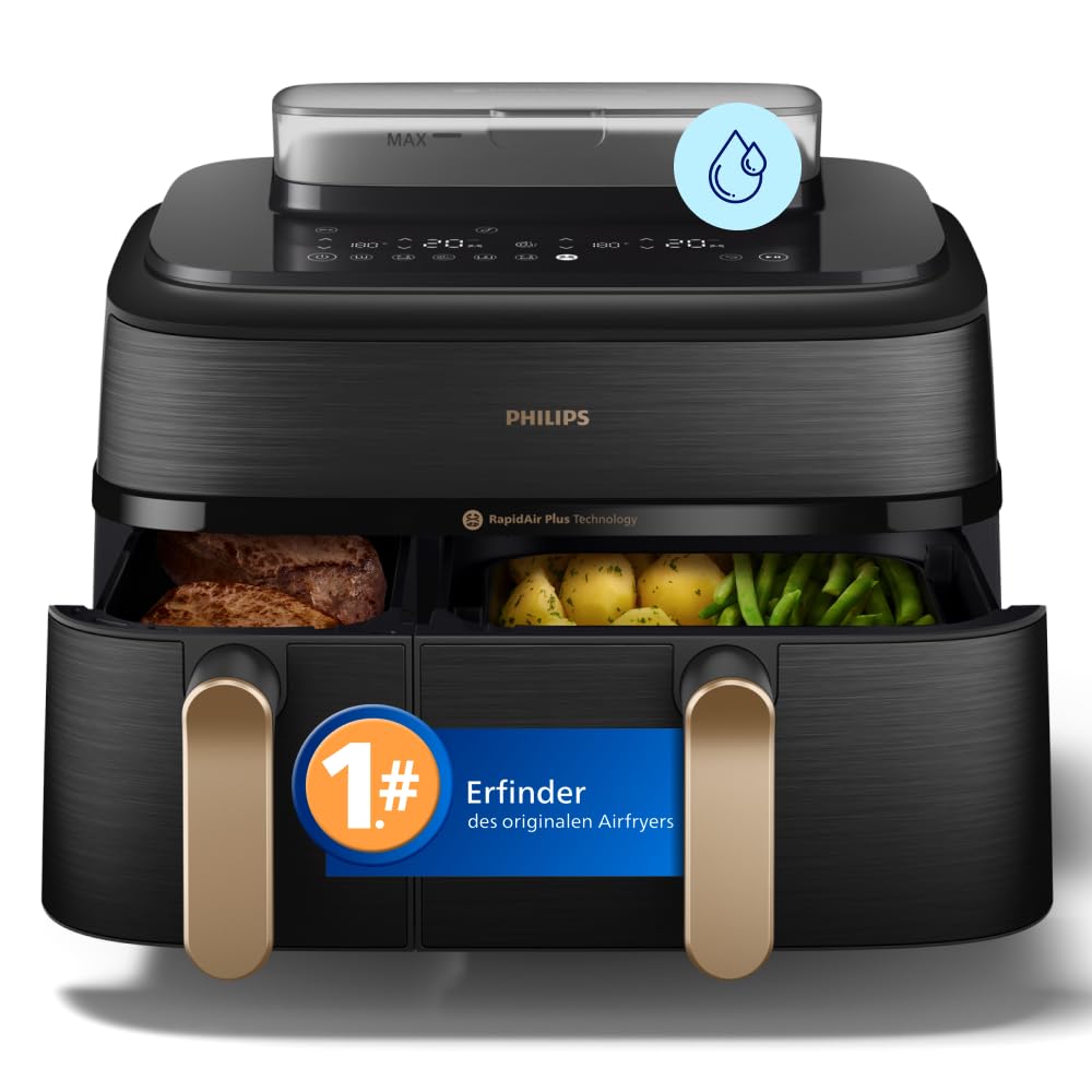 Philips Steam Airfryer 5000 Megabasket Heißluftfritteuse, Silber, 9,5 L