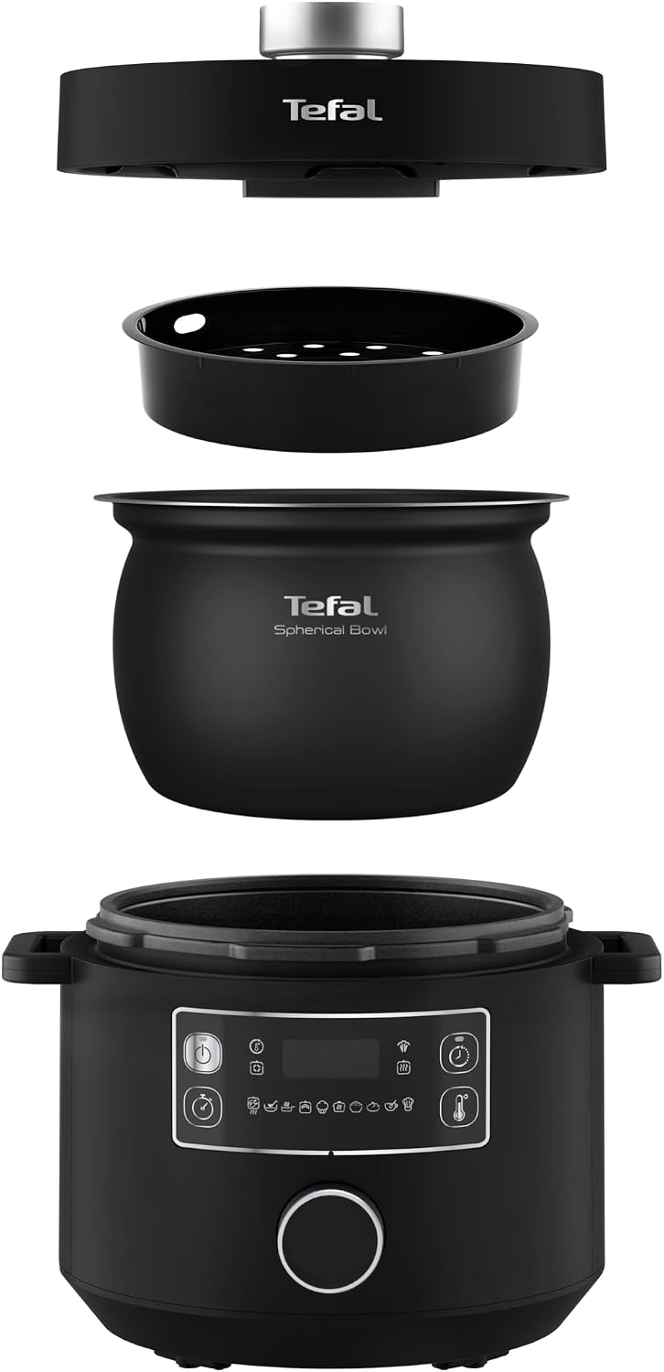 Tefal Turbo Cuisine Multikocher 4,8L, High-Speed & 10 Programme: Dampfgarer, Schmoren, Anbraten, Sous-vide, Reis & mehr, Verzögerung & Warmhaltefunktion, Antihaft, Zubehör inkl., Schwarz, CY7548