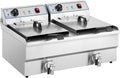 Royal Catering Kommerzielle Fritteuse Kapazität 2 x 16 l 13 kW 400 V 60-200 °C Kaltzone Ablasshahn autom. Abschaltung Thermoschutz Cool-Touch-Griff Elektro-Doppel-Fritteuse