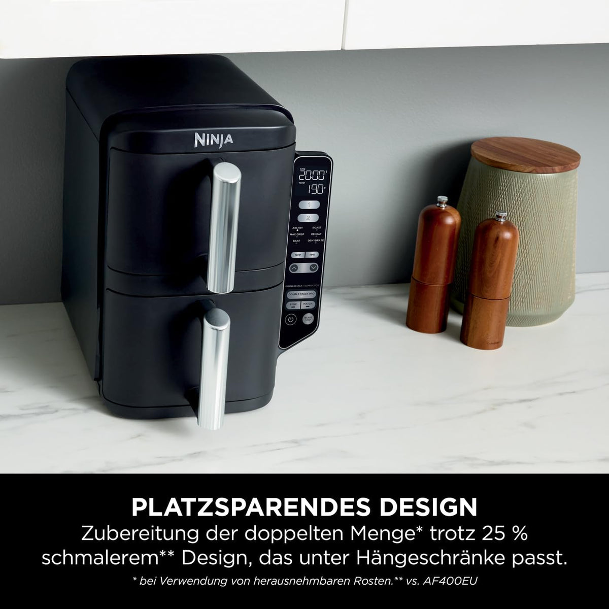 Ninja Double Stack Heißluftfritteuse, 6 Portionen, Schwarz SL300EU
