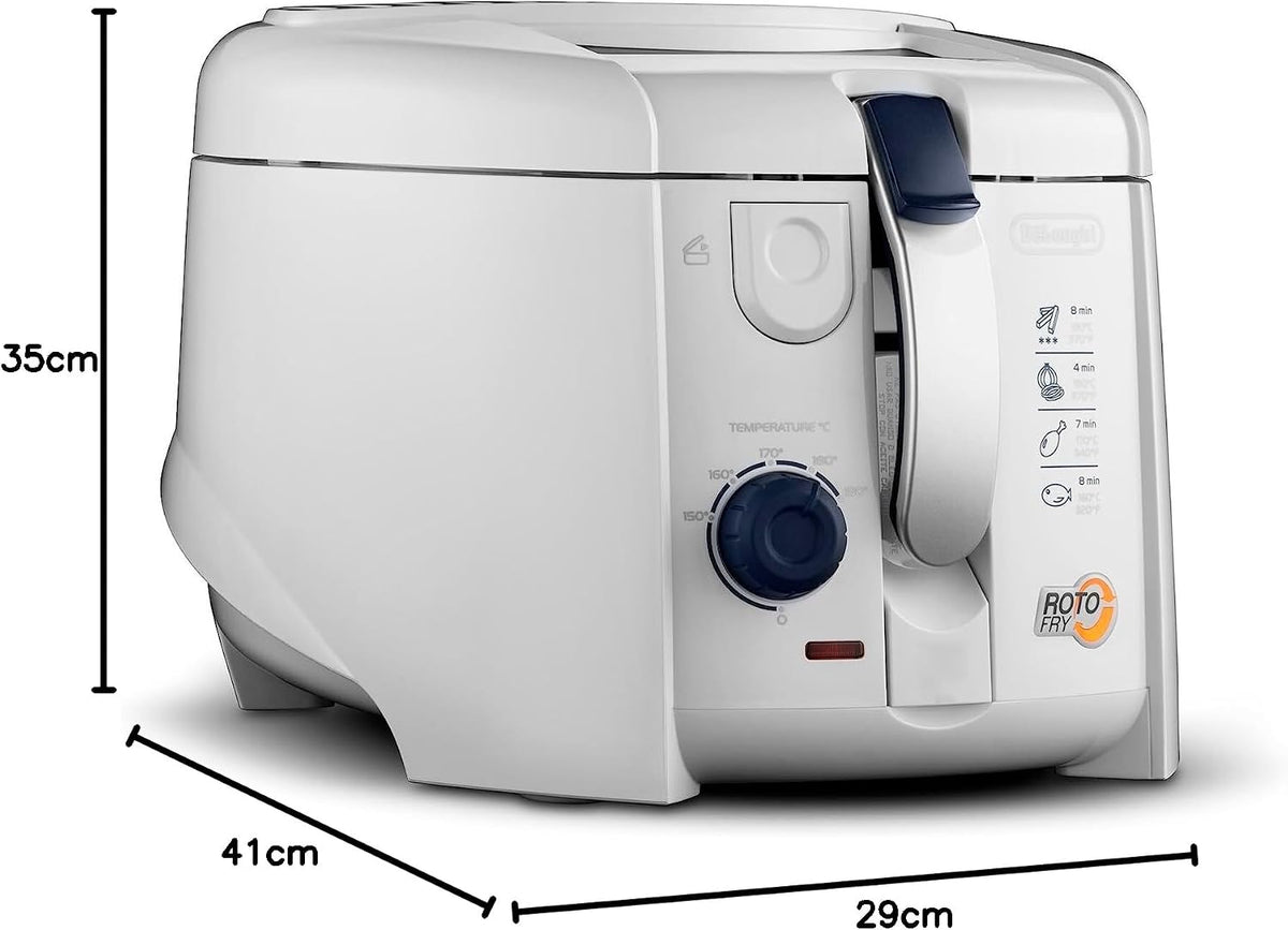 De'Longhi F28211.W1 RotoFry Fritteuse, 1800 W, 1,2 Liter, Edelstahl, Weiß