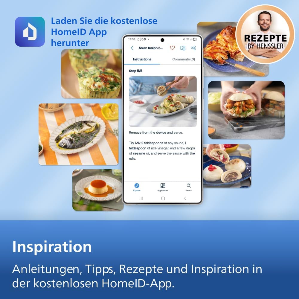 Philips Steam Airfryer 5000 Series Dual Basket Heißluftfritteuse mit Dampfgar-Funktion & 2 Körben – Steam, Airfry, SteamFy, 9L (3L+6L), RapidAir Plus, automatische Dampfreinigung (NA551/00)
