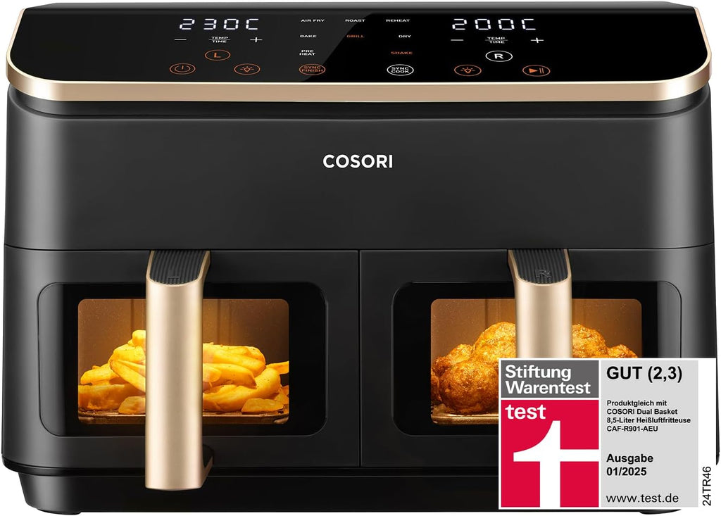 Cosori Airfryer, Testsieger Stiftung Warentest, Heißluftfritteuse 2 Kammern