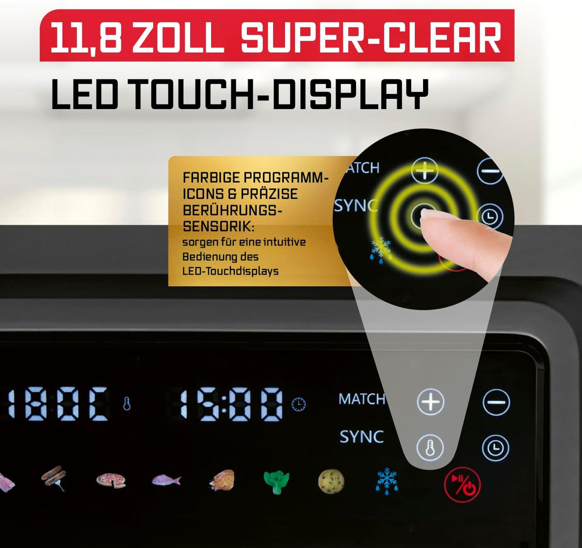 GOURMETmaxx FryUp3 Vertikale Heißluftfritteuse 3 Kammern | Heissluftfritteuse XXL 17 Liter | Airfryer mit Multi-Colour-Klapp-Touchdisplay | Air Fryer Friteuse für 12 Personen | 12 One-touch-Programme