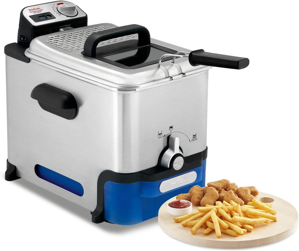 Tefal Oleoclean Pro Fritteuse 3,5L für knusprige Pommes, 2300W Edelstahl Friteuse mit Öl-Filterung, Herausnehmbarer Ölbehälter 1,2kg, Timer & Thermostat, Spülmaschinenfest, Schwarz/Edelstahl