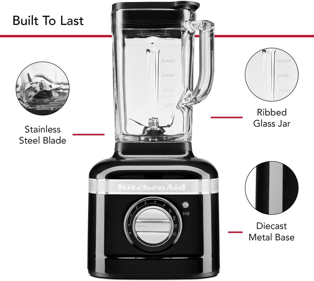 KitchenAid Standmixer mit 1,4 L Glaskrug - Artisan - Kompakter Hochleistungsmixer 1200 W - Food Processor zum Schneiden, Hacken und Reiben - Smoothie maker - Onyx schwarz