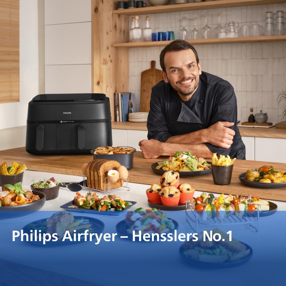 Philips Airfryer Dual Basket 3000 Serie Heißluftfritteuse, Schwarz, 9 L