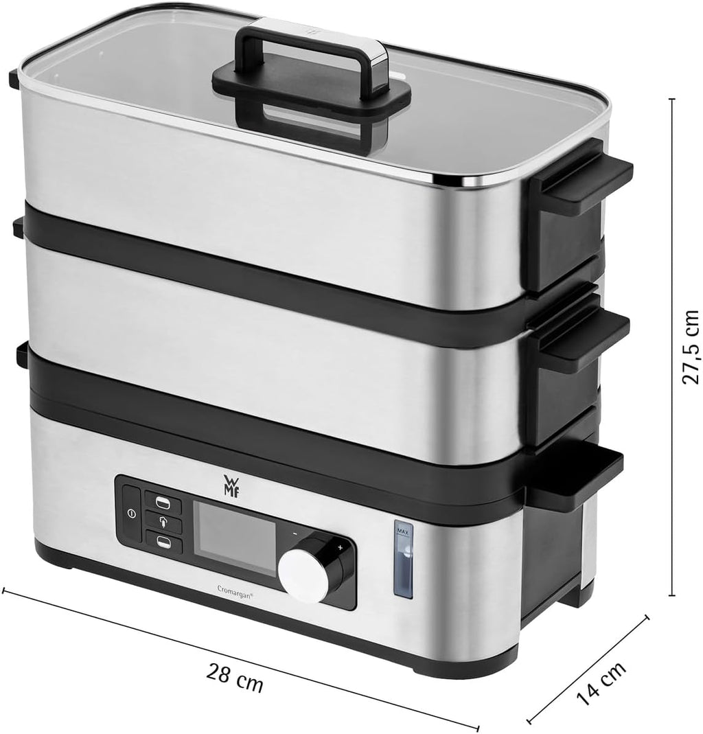 WMF Küchenminis Mini Dampfgarer elektrisch 4,3l, Dampfkocher mit Memory-Funktion, elektrische Dampfgarer, Warmhaltefunktion, Restlaufzeitanzeige, 2 Garbehälter