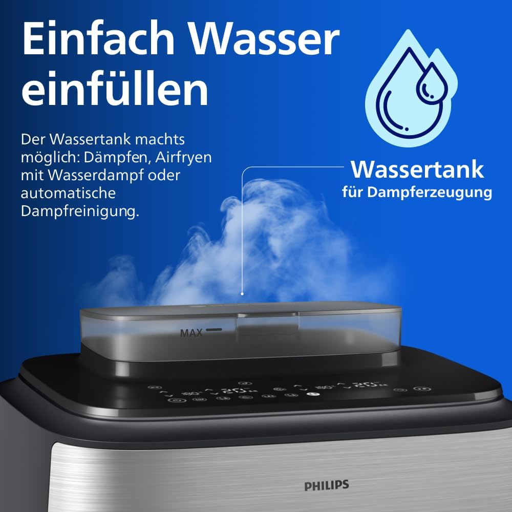 Philips Steam Airfryer 5000 Heißluftfritteuse, Silber, 9 L