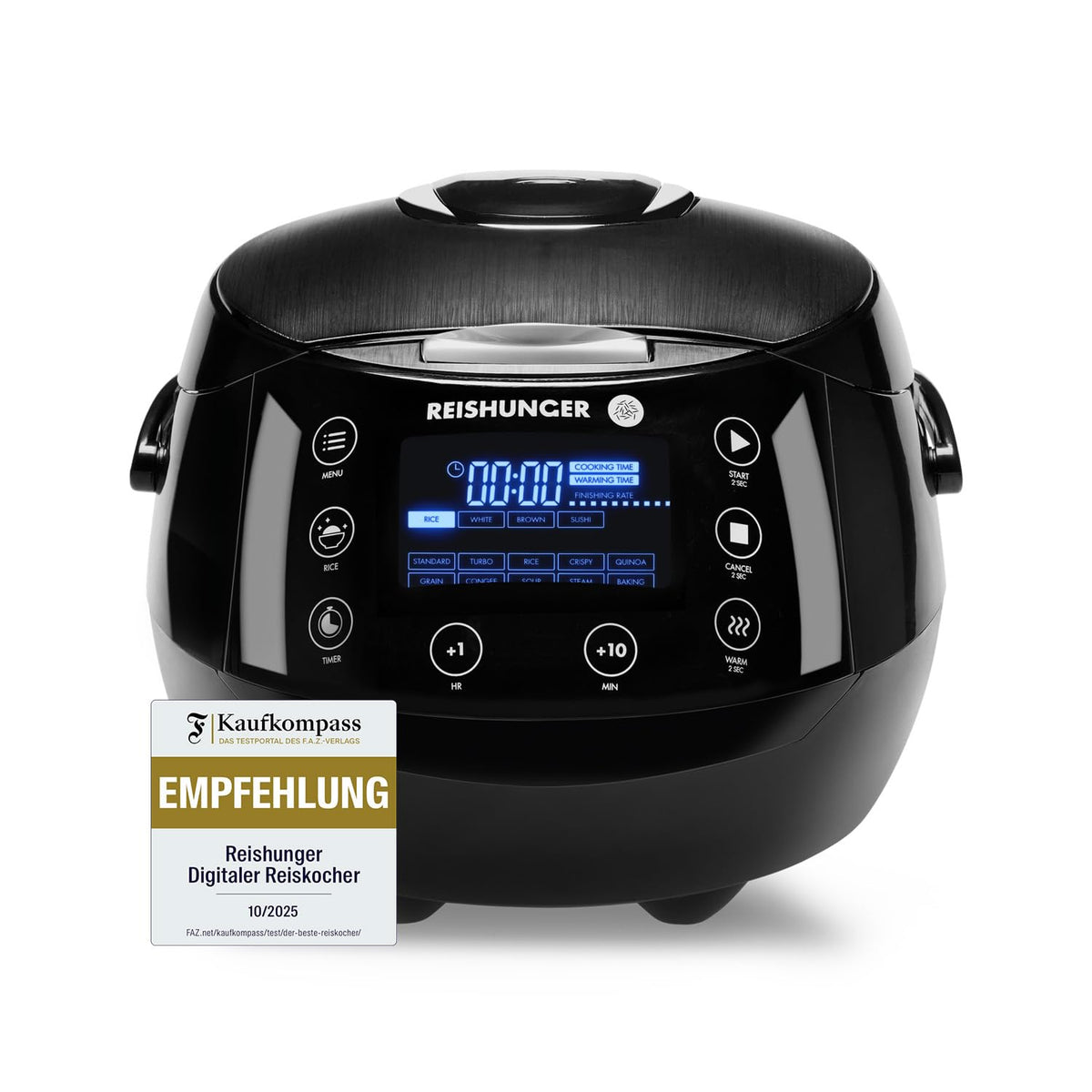 REISHUNGER Digitaler Reiskocher & Dampfgarer – 1,5L – Weiß