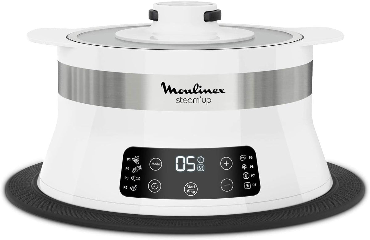 Moulinex Steam Up Dampfgarer, 8 Programme, passt sich an alle Formate von Gerichten an, einfache Reinigung, Nährstoffe, einfache Aufbewahrung, Rezeptheft weiß VJ504010