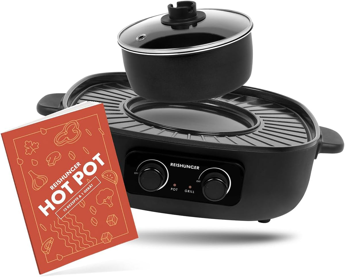 REISHUNGER Elektrischer Hot Pot mit Grillfunktion – für 2-4 Personen – 2 Liter Füllvolumen – Hot Pot mit Deckel – für Korean BBQ
