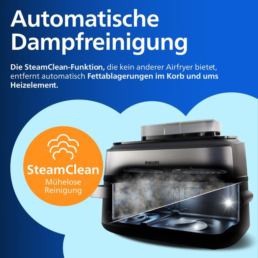 Philips Steam Airfryer 5000 Megabasket Heißluftfritteuse, Silber, 9,5 L
