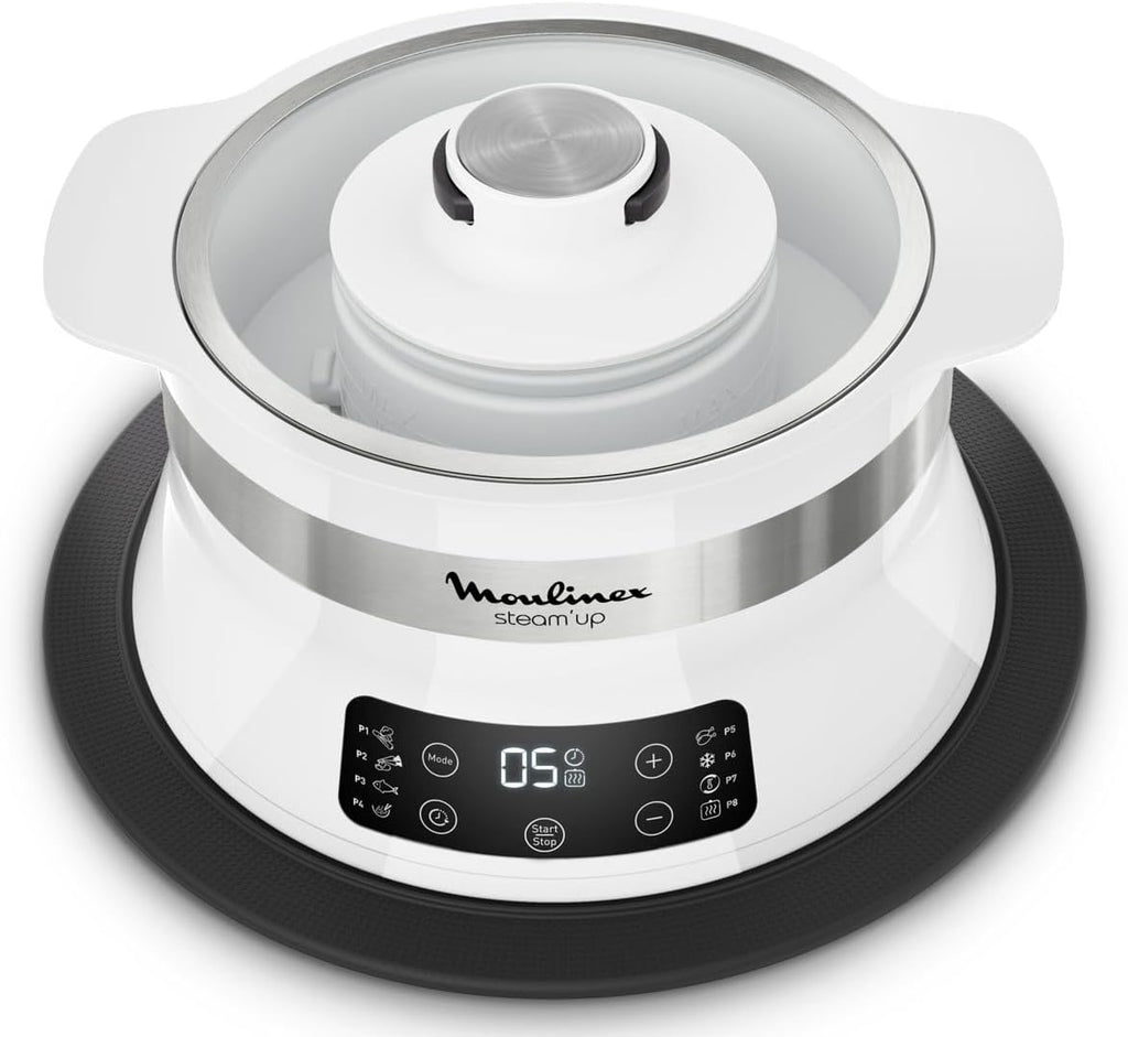 Moulinex Steam Up Dampfgarer, 8 Programme, passt sich an alle Formate von Gerichten an, einfache Reinigung, Nährstoffe, einfache Aufbewahrung, Rezeptheft weiß VJ504010