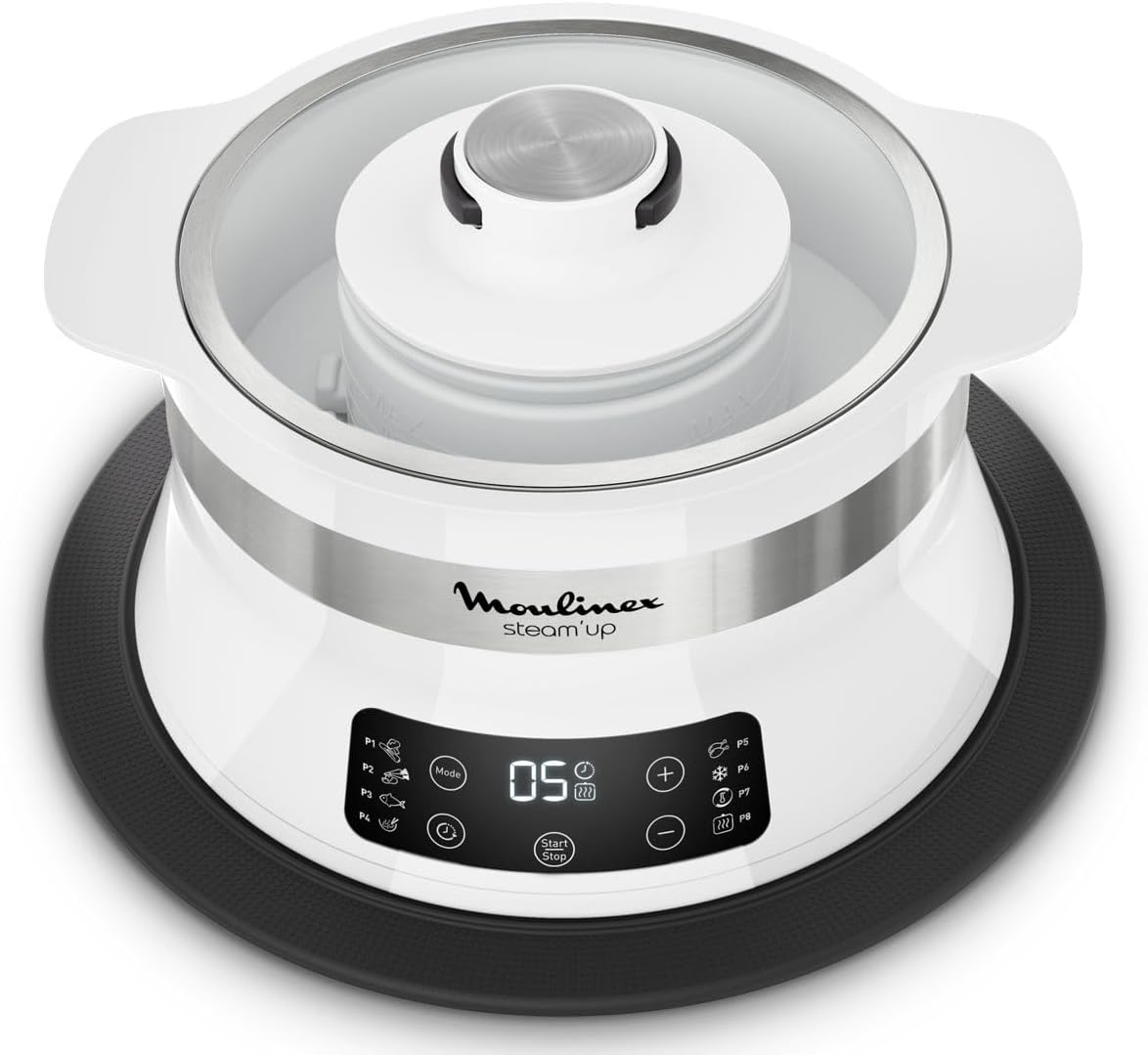 Moulinex Steam Up Dampfgarer, 8 Programme, passt sich an alle Formate von Gerichten an, einfache Reinigung, Nährstoffe, einfache Aufbewahrung, Rezeptheft weiß VJ504010