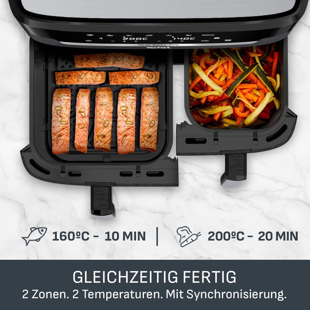 Tefal Dual Easy Fry Heißluftfritteuse 8,3 L mit 2 Kammern