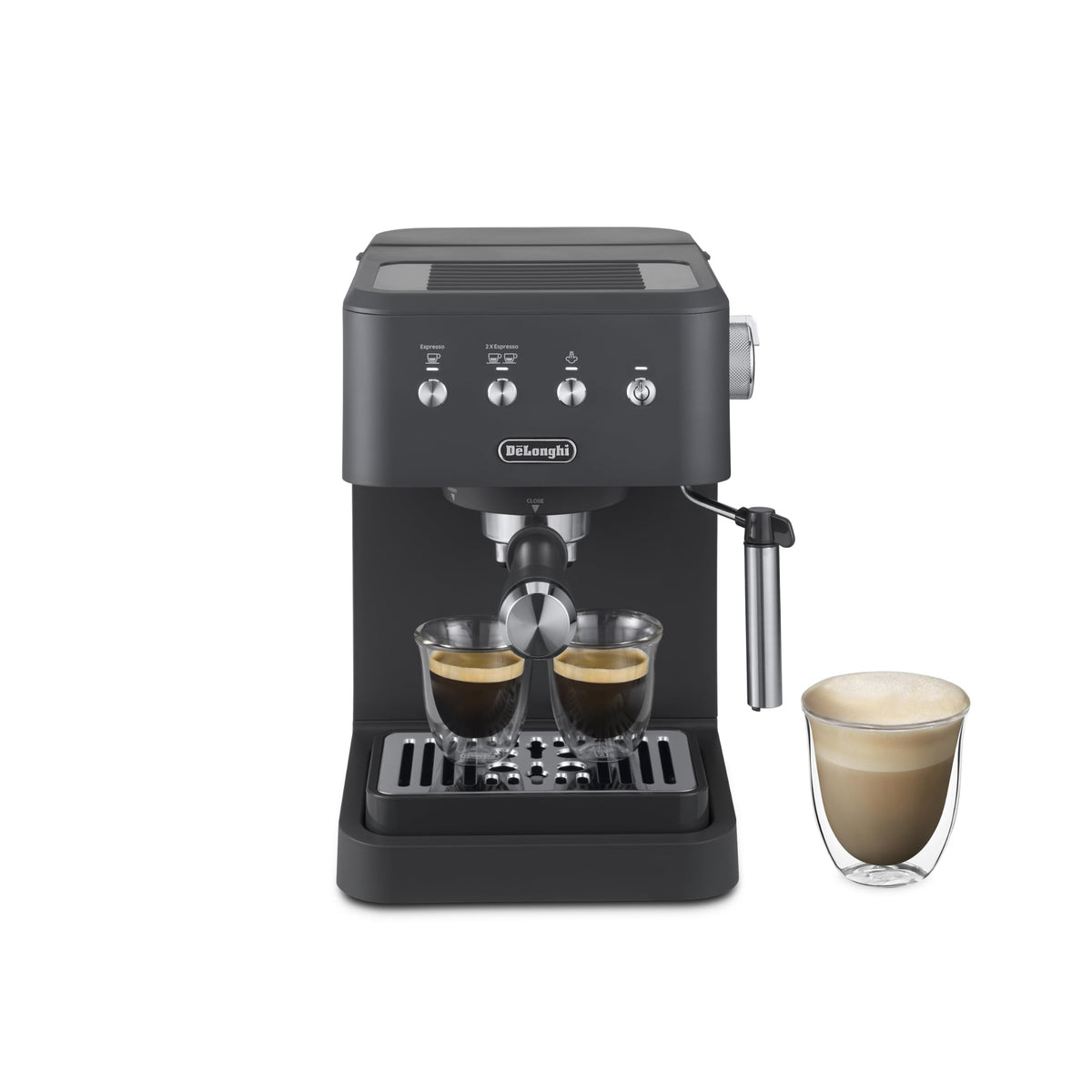 De'Longhi Siebträgermaschine Classic EM450.M, Espressomaschine mit professionellem Milchaufschäumer, Vollmetallgehäuse, 15 Bar, 1,7 l Wassertank, Edelstahl/Metall