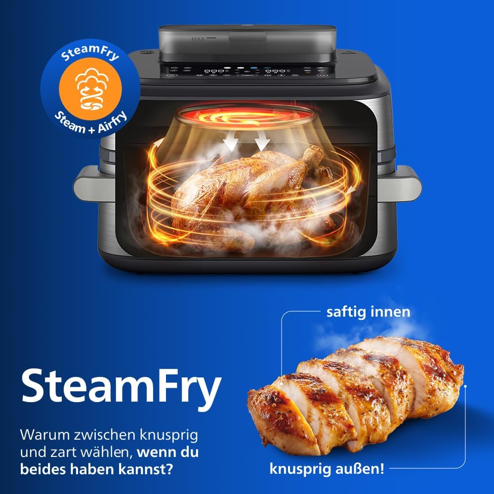 Philips Steam Airfryer 5000 Megabasket Heißluftfritteuse, Silber, 9,5 L