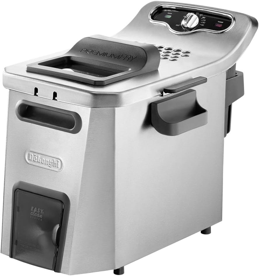 De’Longhi PremiumFry F44532.CZ Kaltzonen Fritteuse, 1,5 kg Fassungsvermögen, Easy Clean System, Kaltzonen Heizelement, Edelstahl, 3200 Watt, Silber