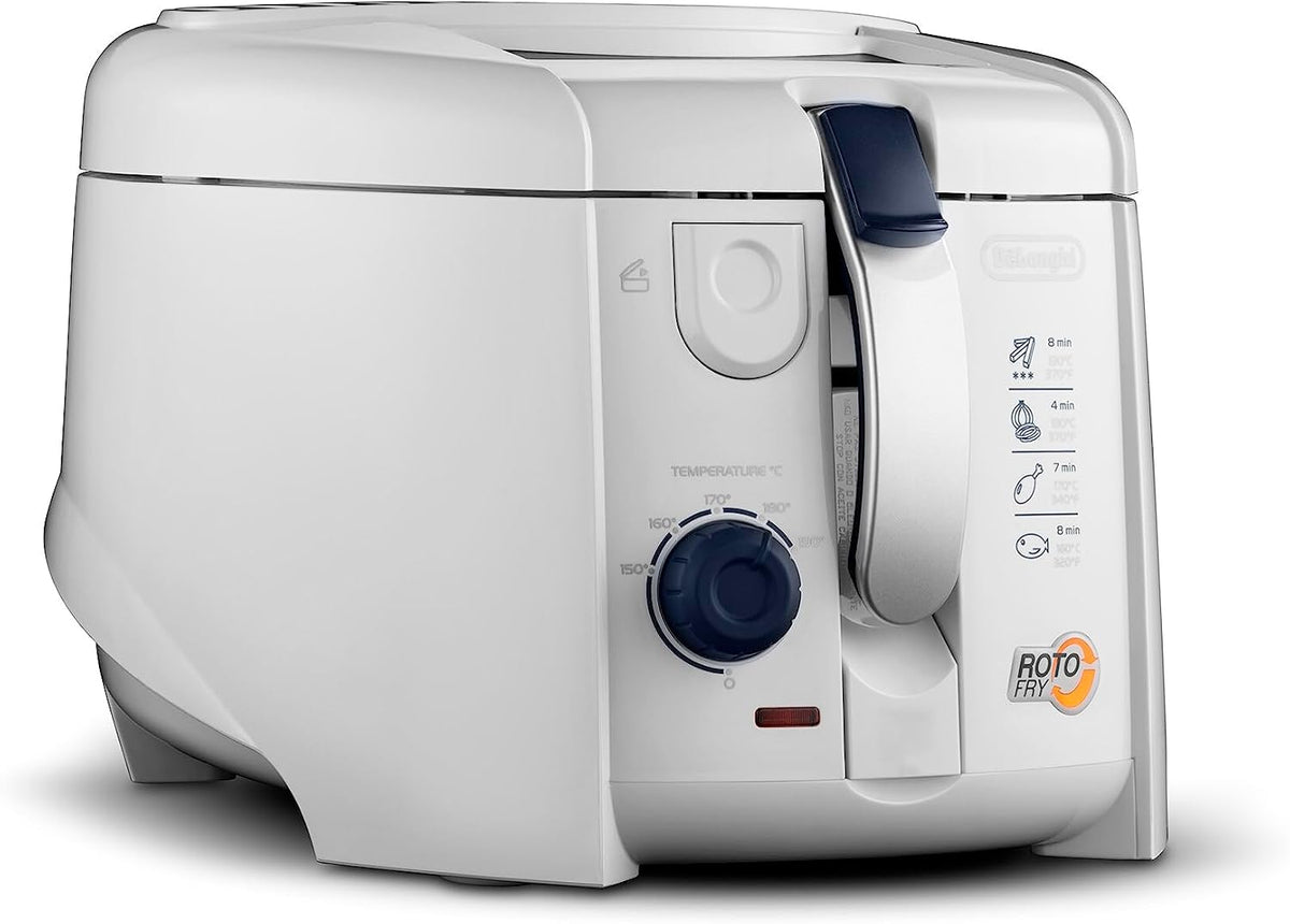 De'Longhi F28211.W1 RotoFry Fritteuse, 1800 W, 1,2 Liter, Edelstahl, Weiß