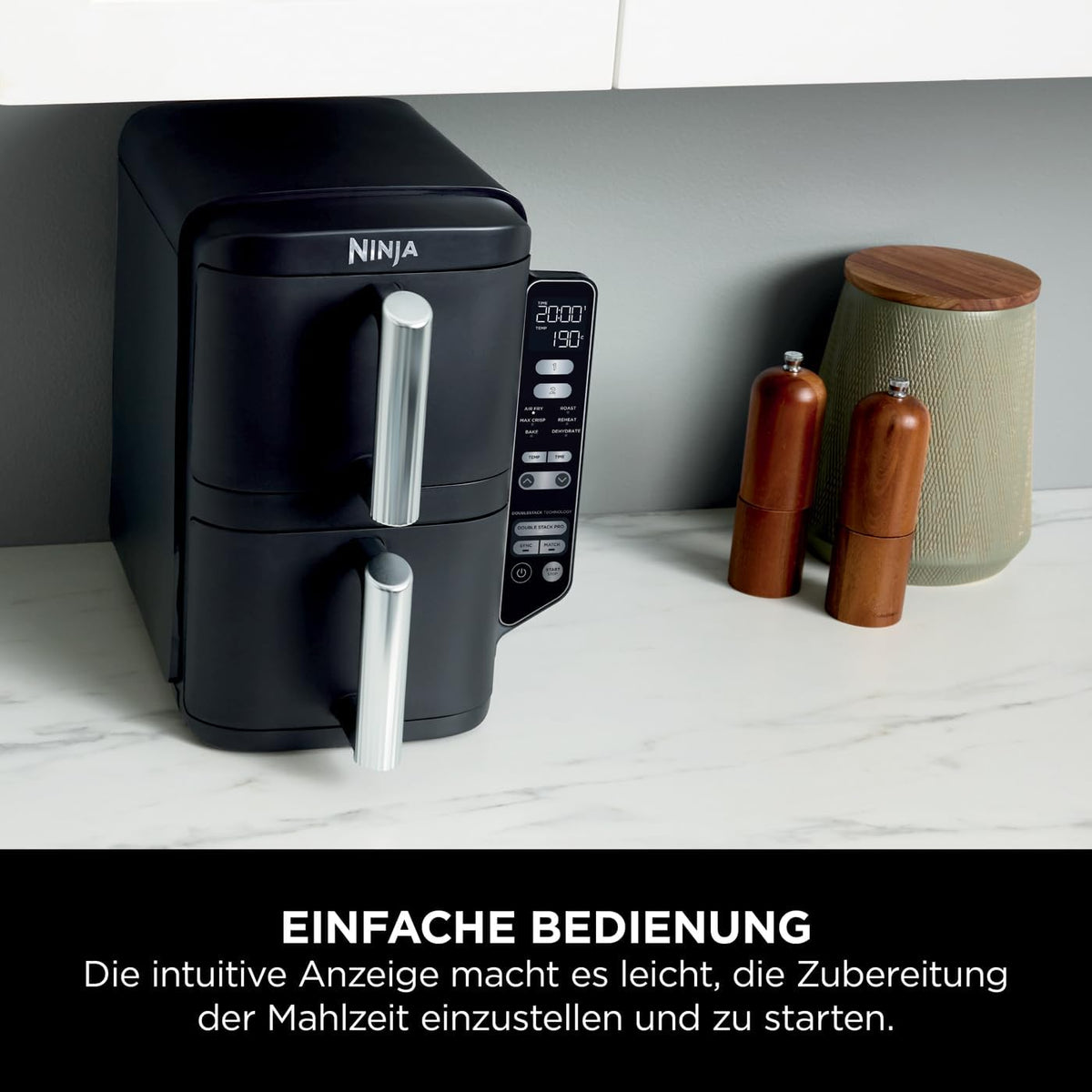 Ninja Double Stack Heißluftfritteuse, 6 Portionen, Schwarz SL300EU