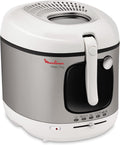 Moulinex Mega 2kg Fritteuse, Fritteuse mit Öl, Anti-Geruchs-Filter, regelbare Temperatur, leichte Reinigung, knusprige Pommes, 1.800 Watt, für bis zu 8 Personen, weiß/silber, AM4800