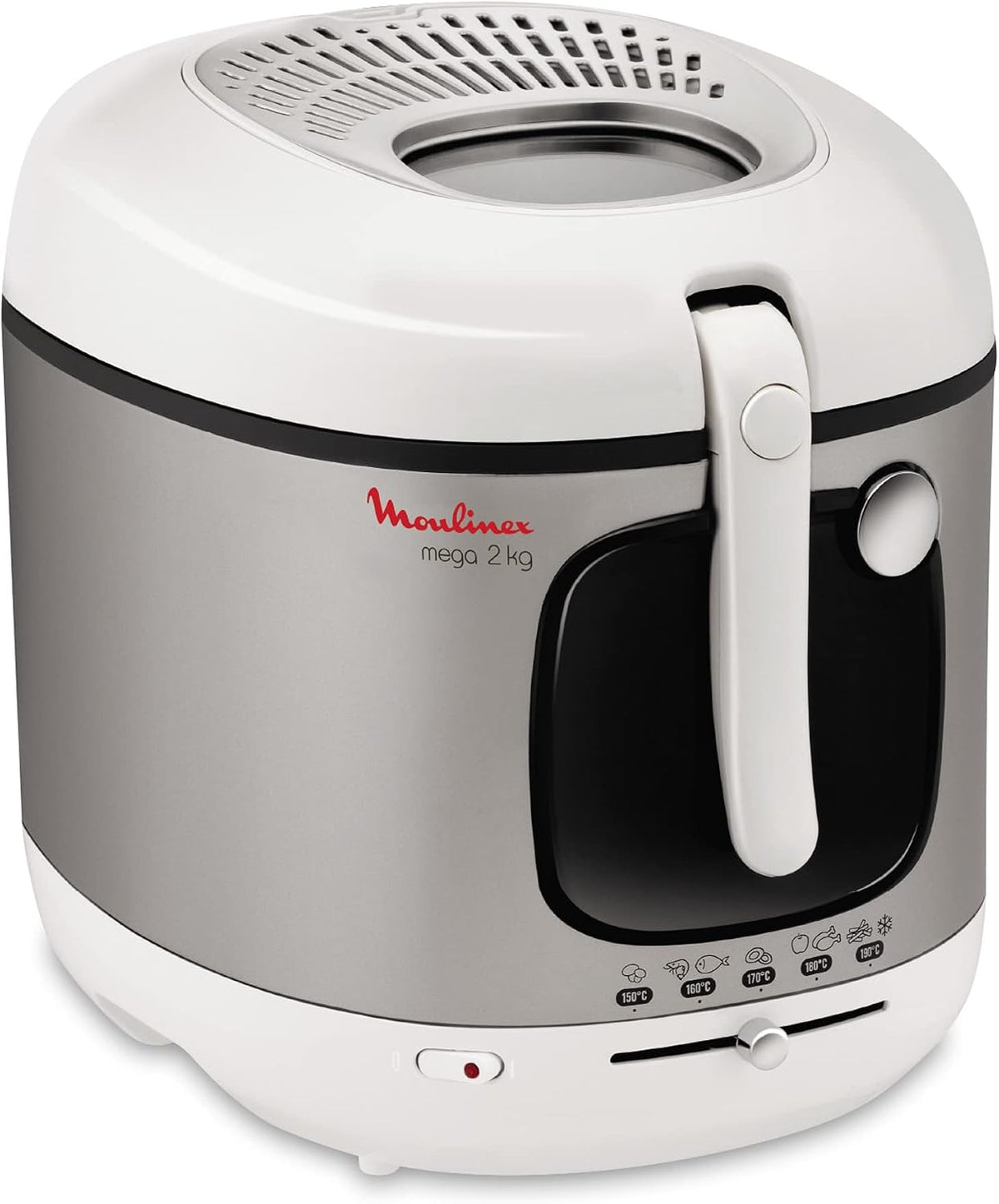 Moulinex Mega 2kg Fritteuse, Fritteuse mit Öl, Anti-Geruchs-Filter, regelbare Temperatur, leichte Reinigung, knusprige Pommes, 1.800 Watt, für bis zu 8 Personen, weiß/silber, AM4800