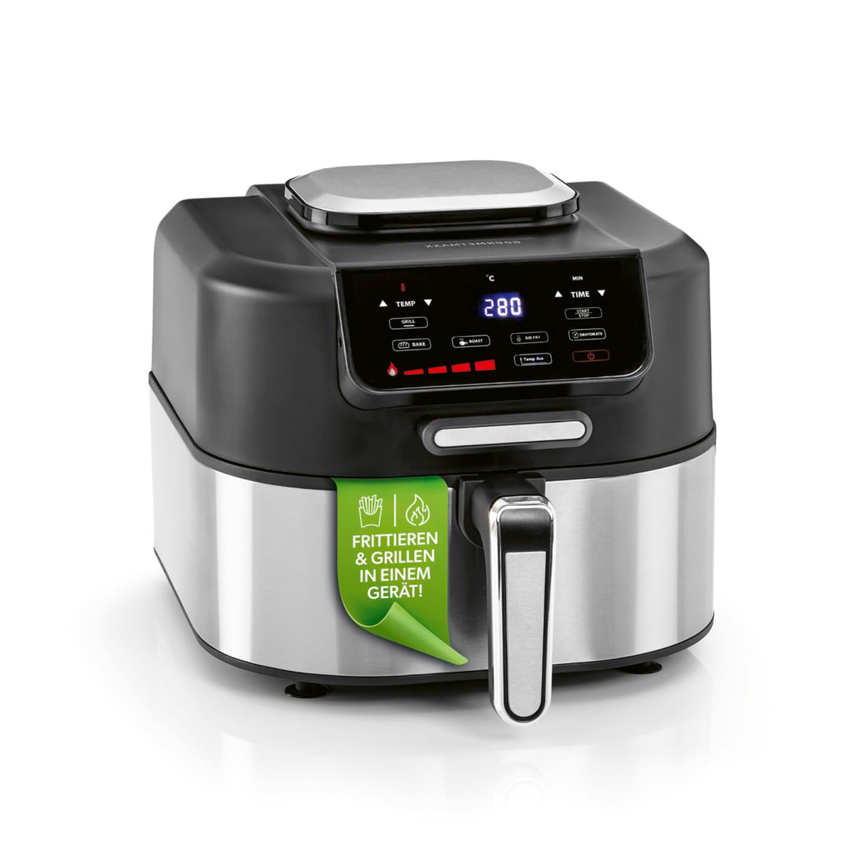 GOURMETmaxx FryUp3 Vertikale Heißluftfritteuse 3 Kammern | Heissluftfritteuse XXL 17 Liter | Airfryer mit Multi-Colour-Klapp-Touchdisplay | Air Fryer Friteuse für 12 Personen | 12 One-touch-Programme