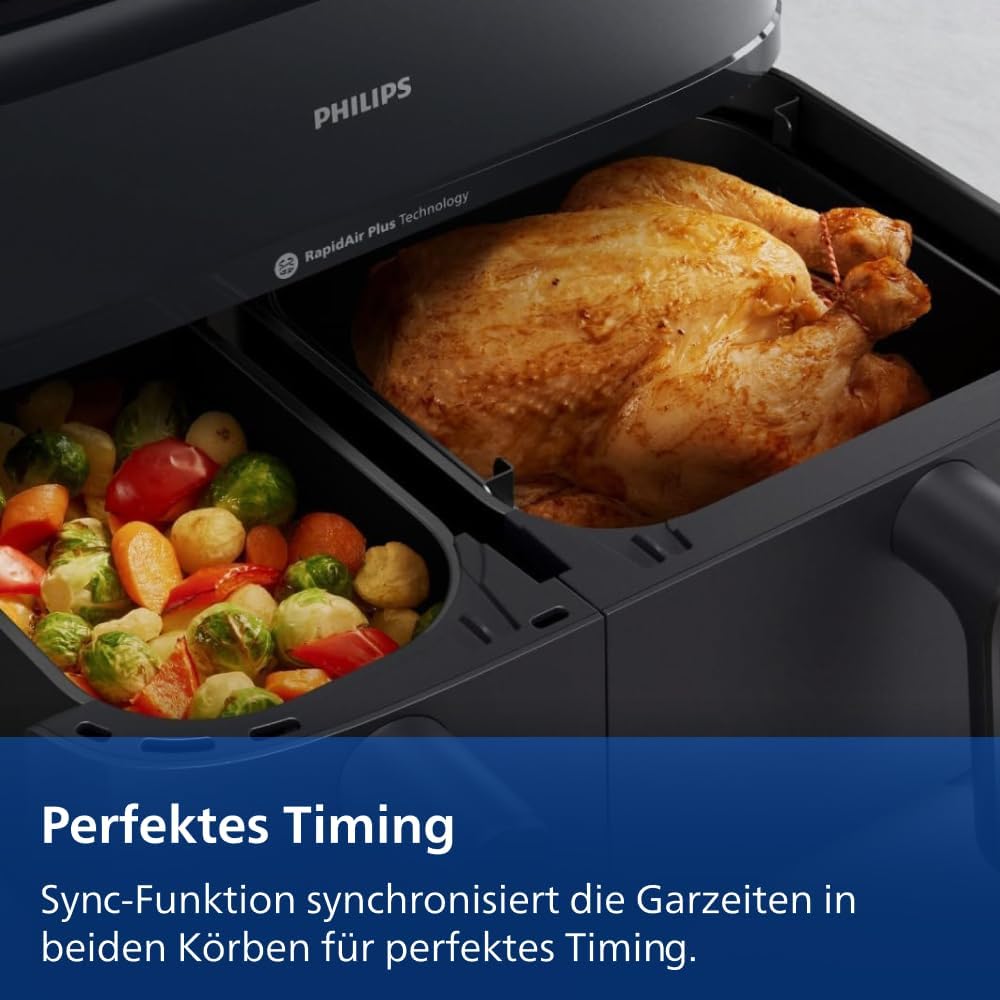 Philips Airfryer Dual Basket 3000 Serie Heißluftfritteuse, Schwarz, 9 L