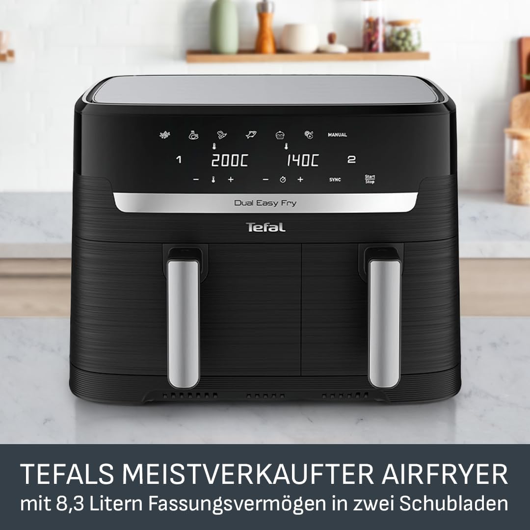 Tefal Dual Easy Fry Heißluftfritteuse 8,3 L mit 2 Kammern