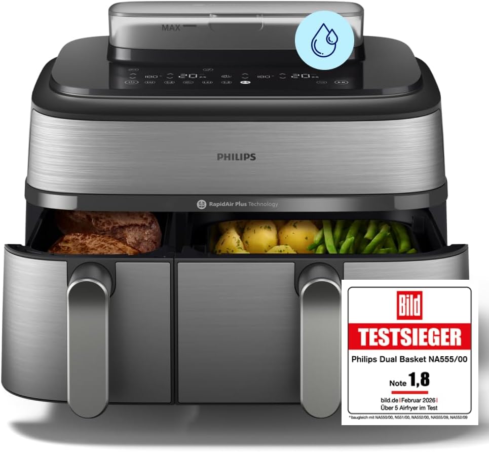 Philips Steam Airfryer 5000 Heißluftfritteuse, Silber, 9 L