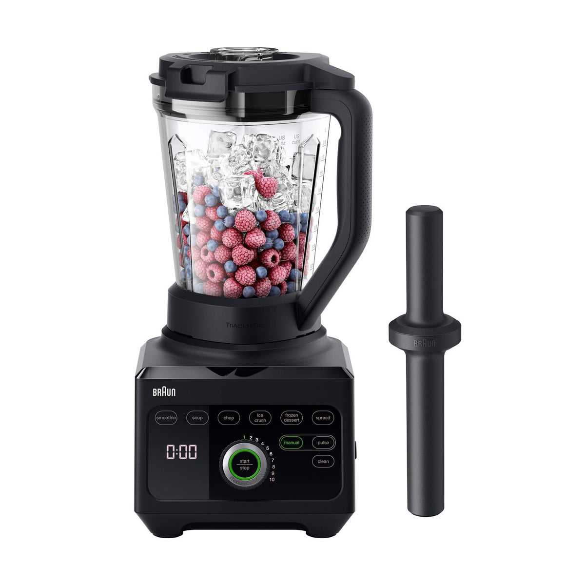 Braun PowerBlend 7 – Hochleistungs-Standmixer mit 30.000 U/min für cremige Smoothies, Shakes & Saucen, TriAction-Mixkrug, iTextureControl, Smoothie2Go 600 ml To-Go Becher, 1400W, Schwarz (JB7568BK)