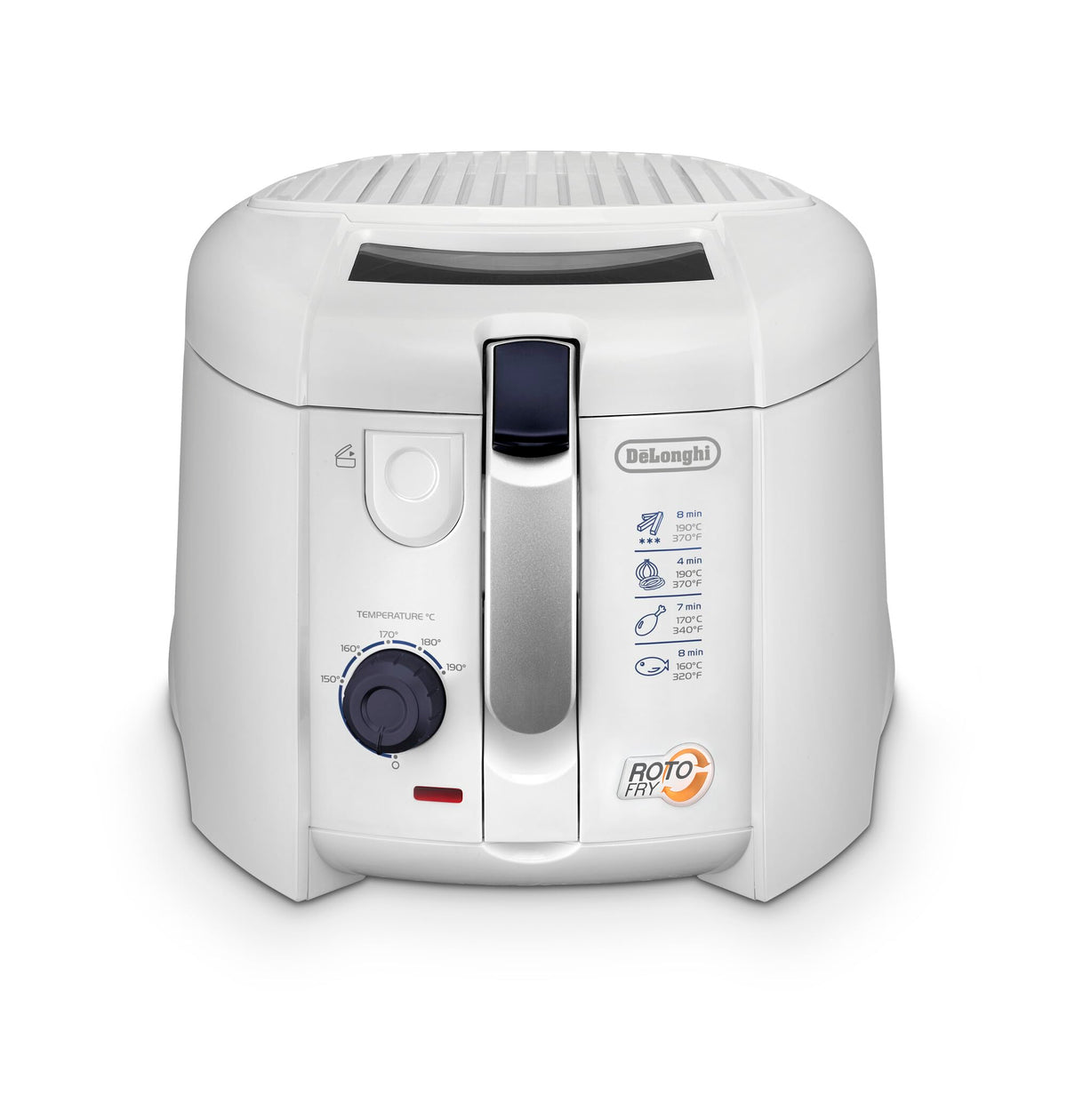 De'Longhi Roto-Fry F28533.W1 Rotofritteuse | System für 50 % weniger Öl | Easy Clean System | Antihaft-Beschichtung | mit herausnehmbarem Frittierbehälter | Timer | weiß