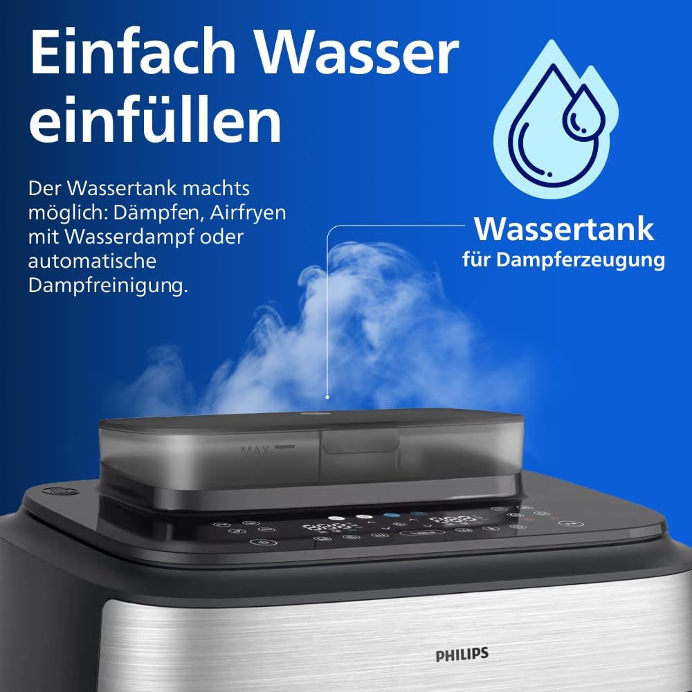 Philips Steam Airfryer 5000 Megabasket Heißluftfritteuse, Silber, 9,5 L