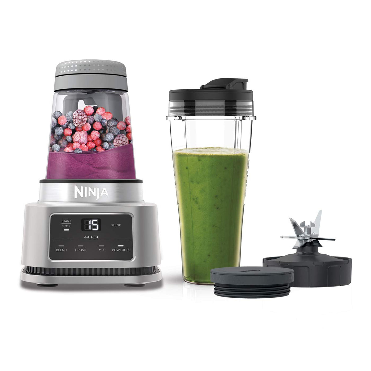 Ninja Foodi Power Nutri Mixer Smoothie Maker 3-in-1, Silber CB350EU